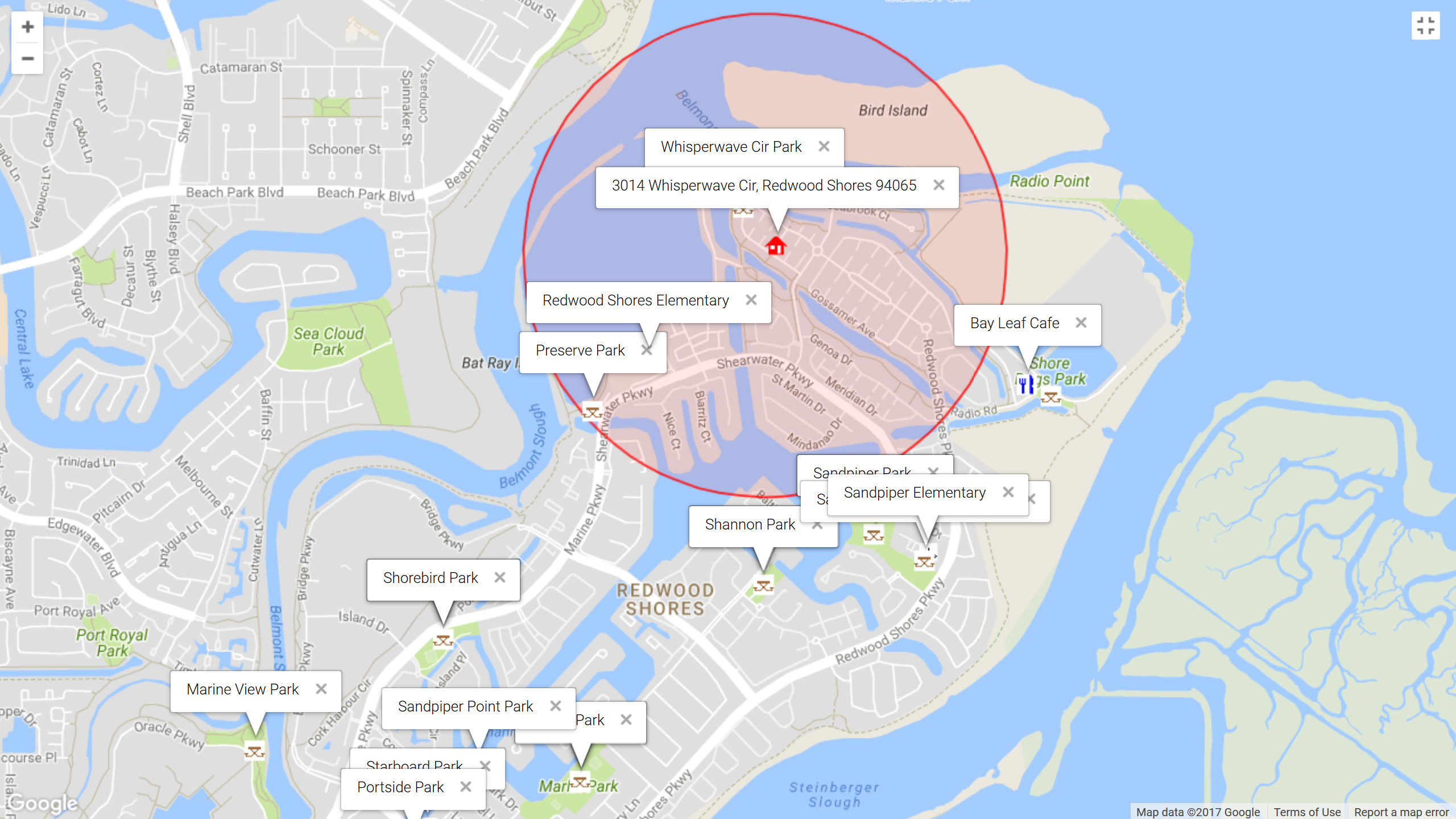 Map of attractions near 3014 Whisperwave Cir, Redwood Shores 94065