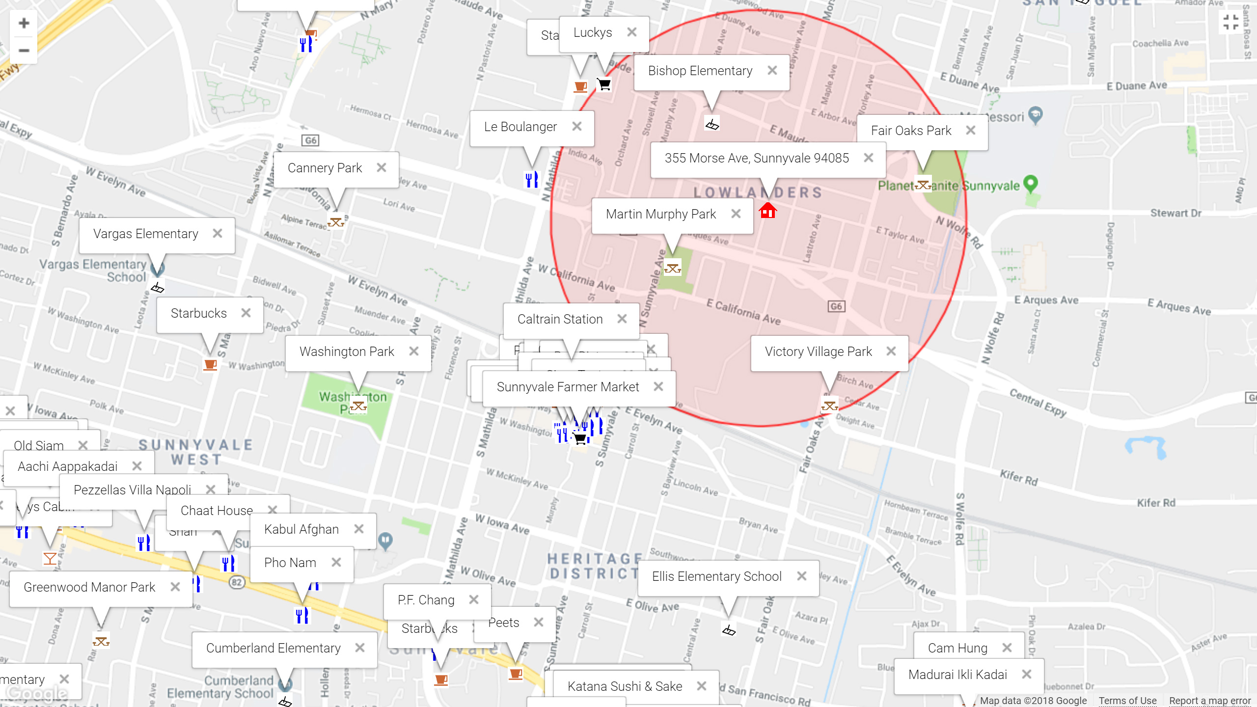 Map of attractions near 355 Morse Ave, Sunnyvale 94085