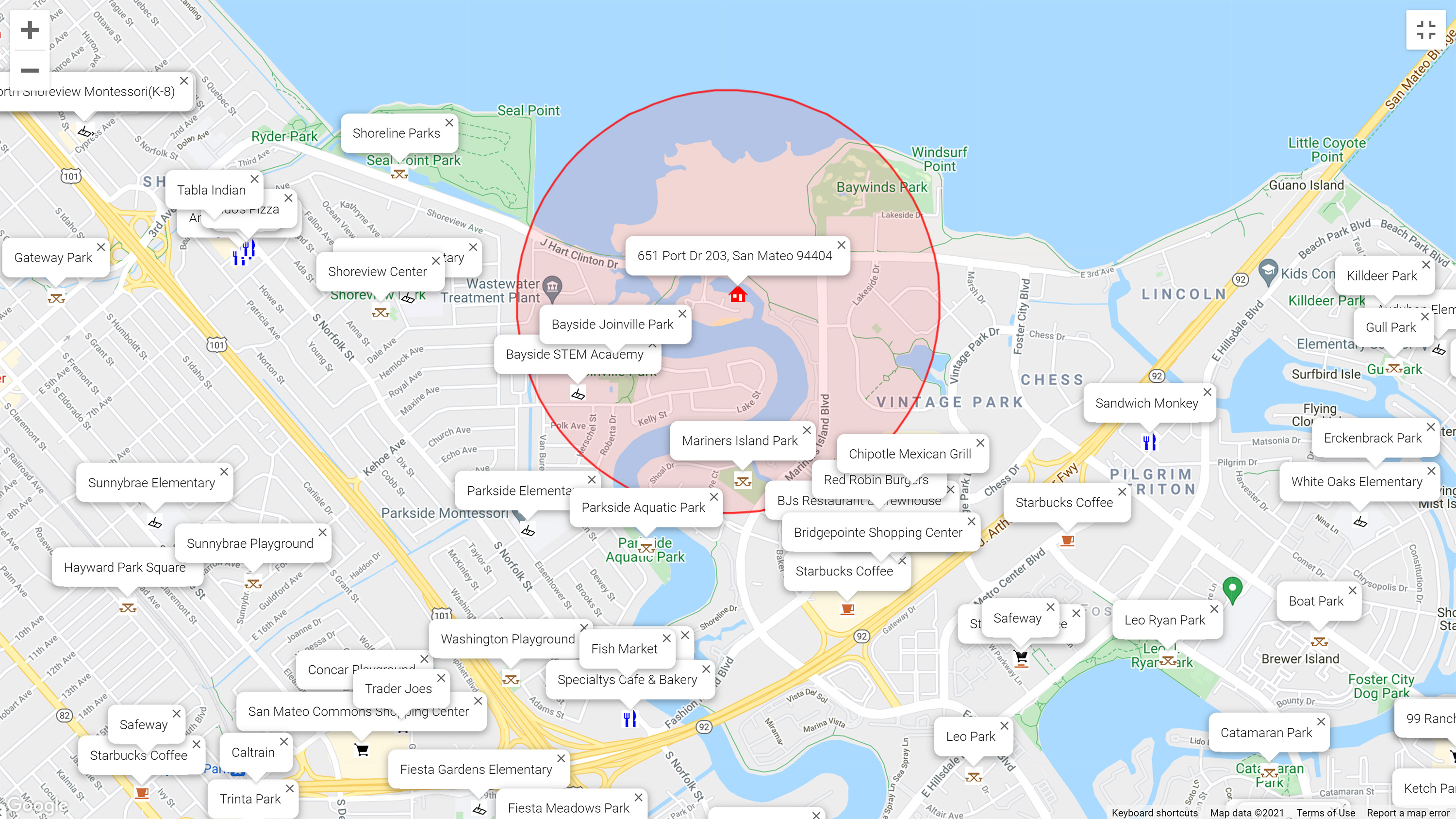Map of attractions near 651 Port Dr 203, San Mateo 94404