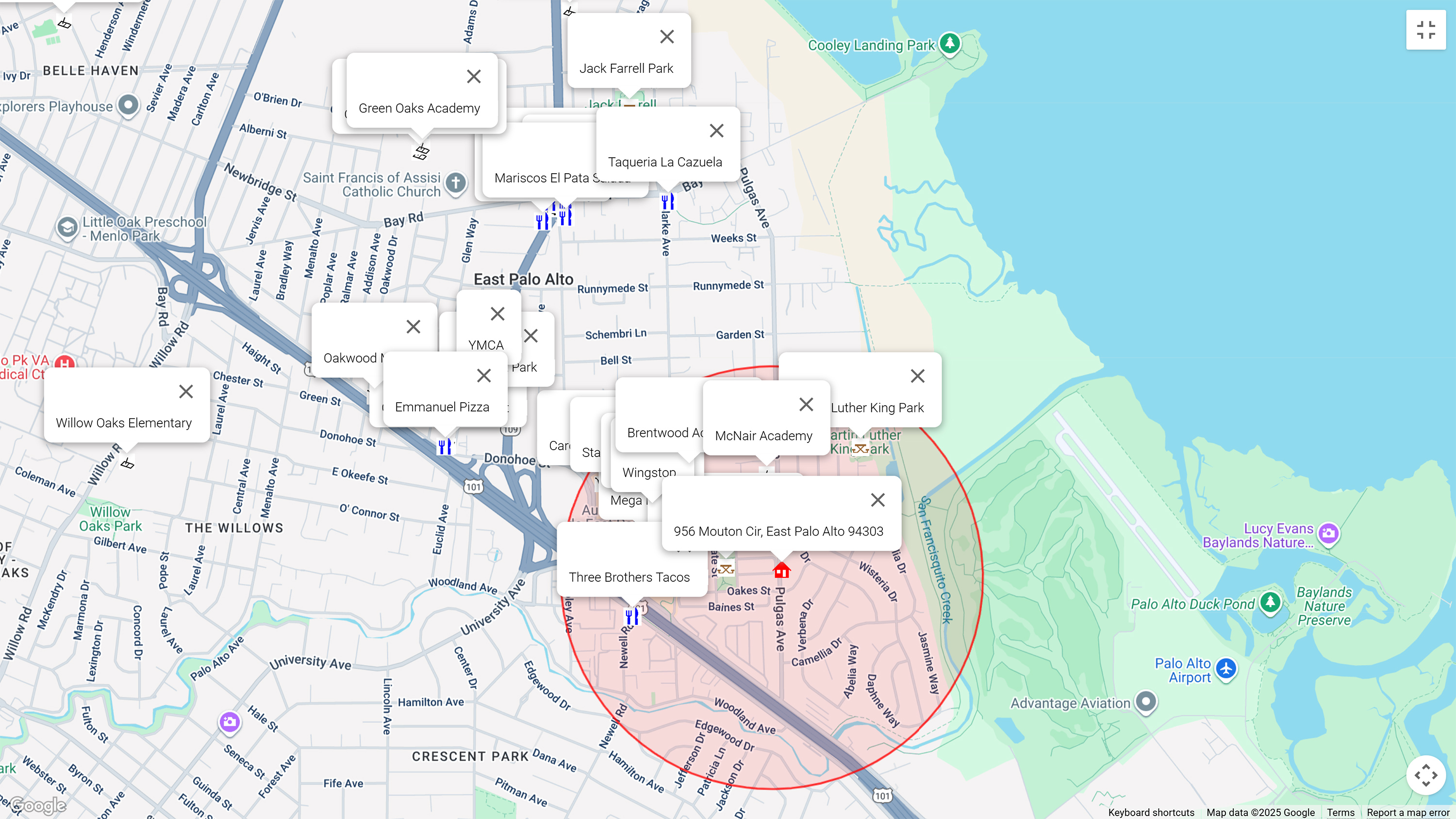 Map of attractions near 956 Mouton Cir, East Palo Alto 94303